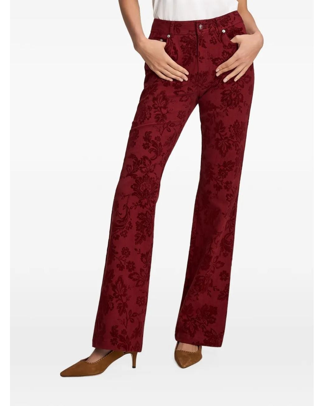 Cinq À Sept Red Stevie Paisley-Flocked Jeans