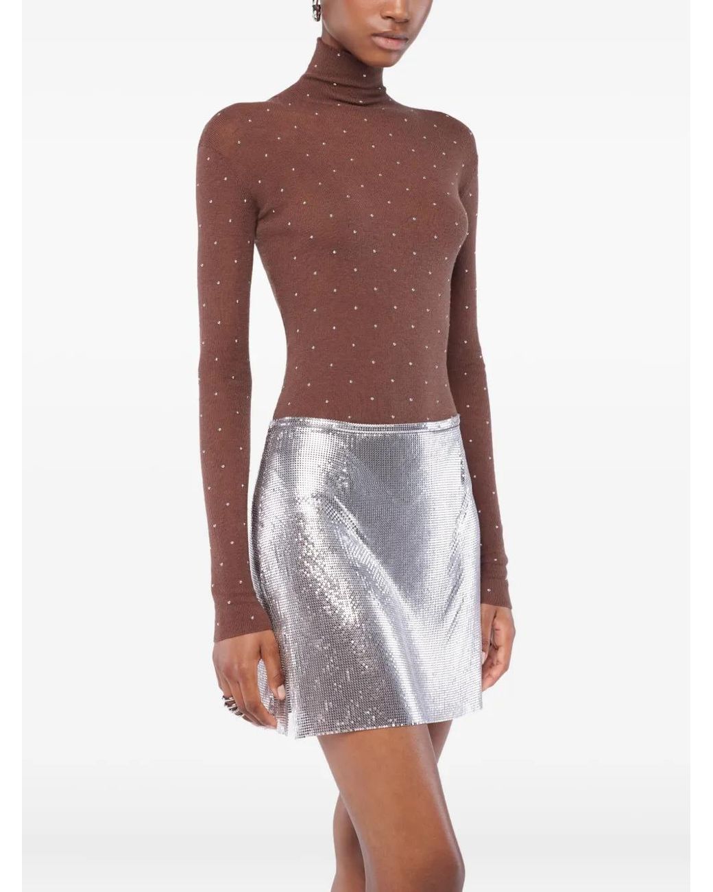 Rabanne Brown Embellished-Details Turtleneck Top