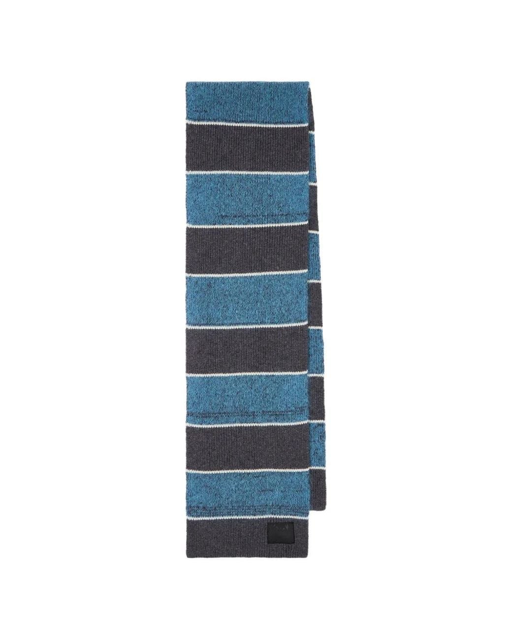 Paul Smith Blue Striped Ribbed-Knit Scarf