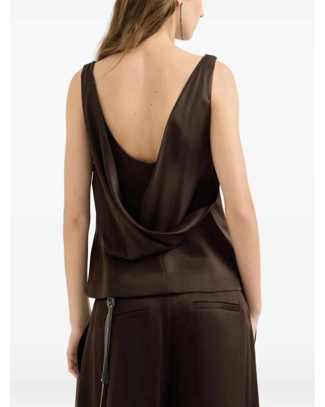 Brunello Cucinelli Brown Silk Satin Top