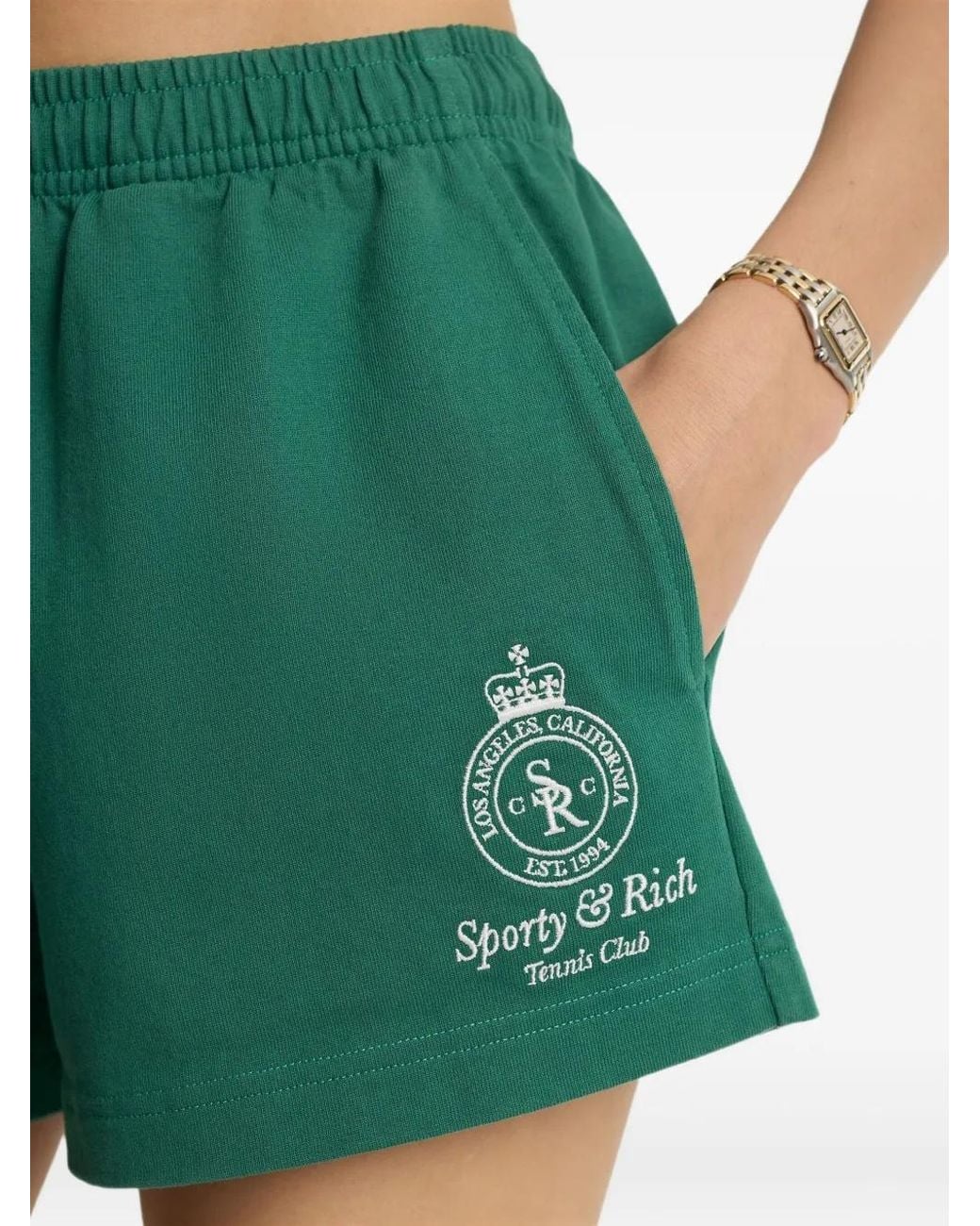 Sporty & Rich Green Logo-Embroidered Elastic-Waist Shorts