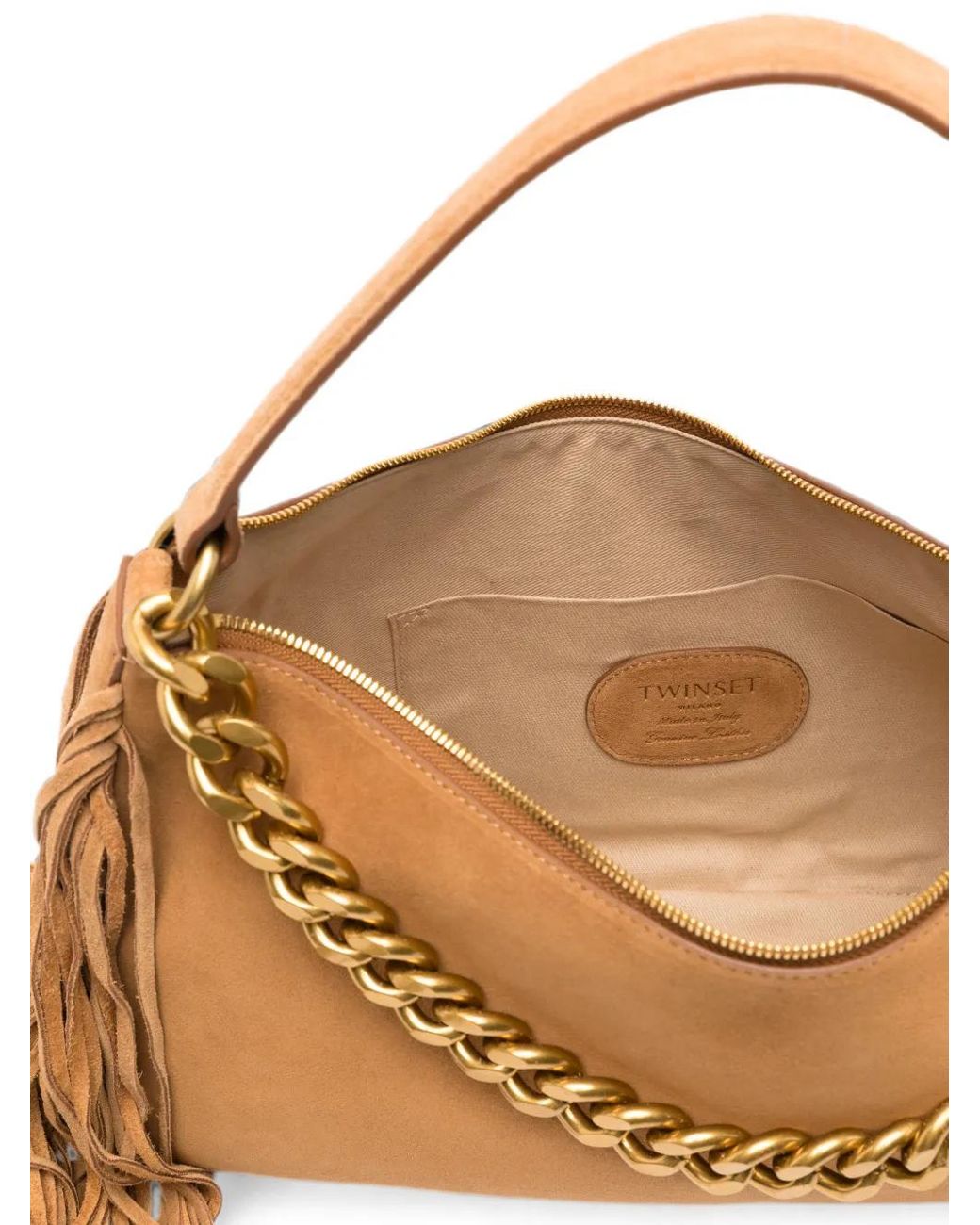 Twinset Brown Large Liliane Suede Bag With Fringes