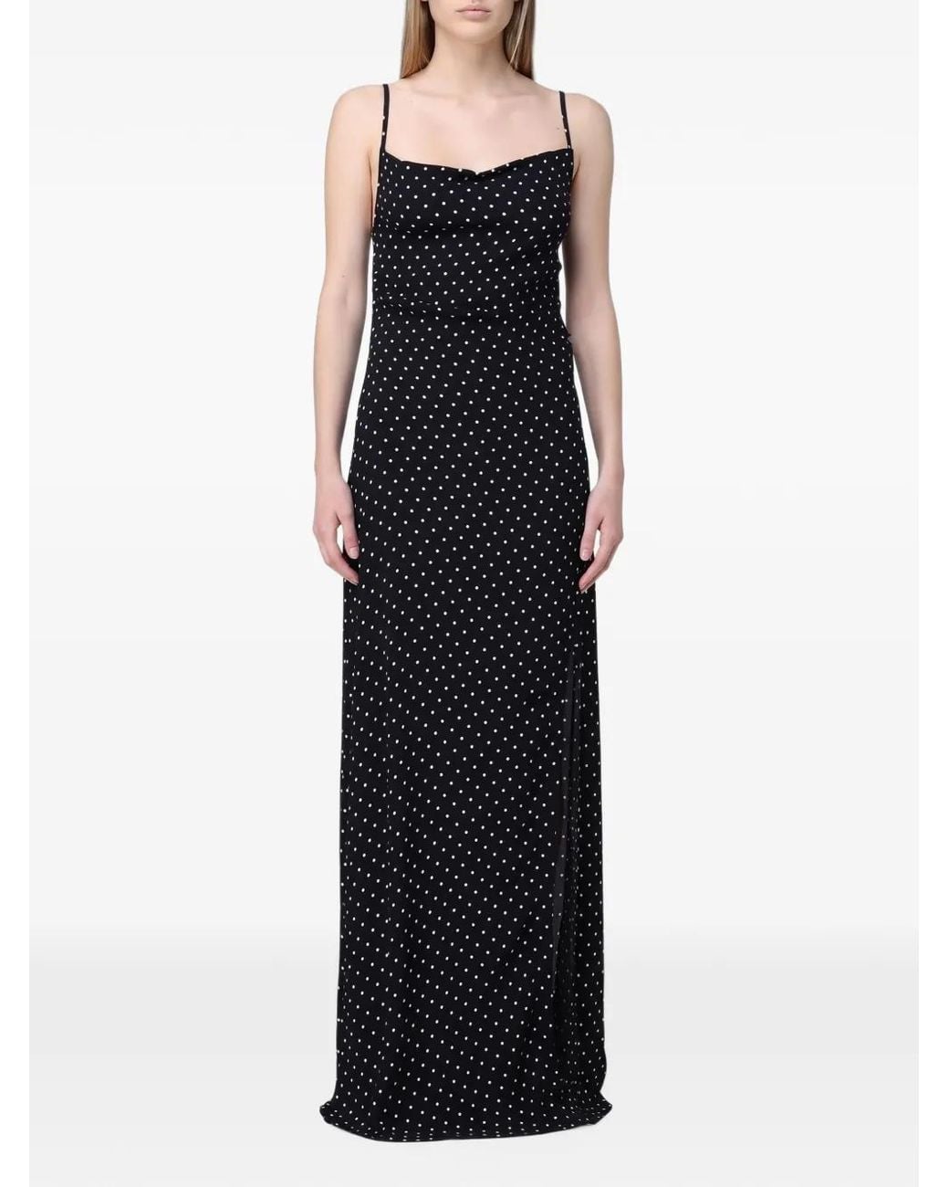 Des Kelly Mar De Margaritas Kelly Polka-Dot Slit Maxi Dress in Black | Lyst