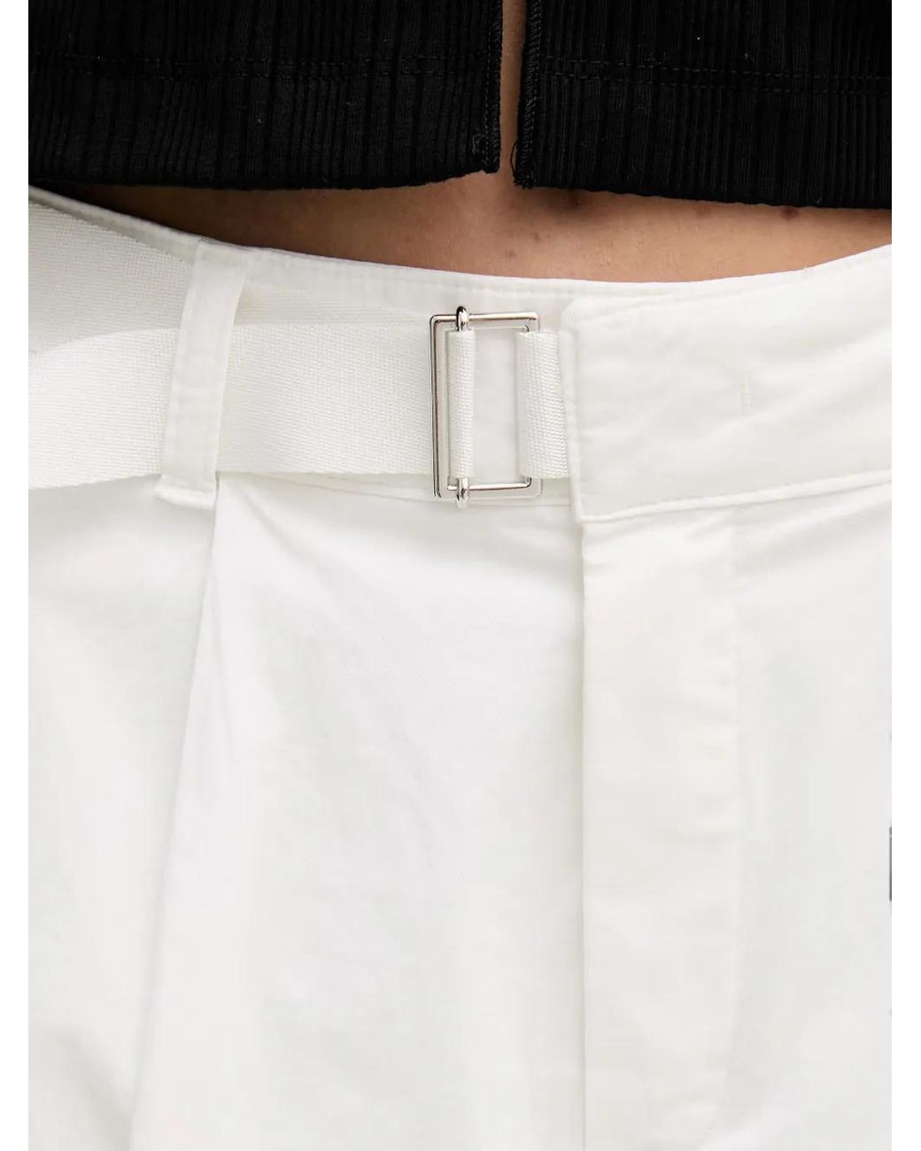 MARC AUREL White Pantalon À Taille Ceinturée Et Plis Marqués