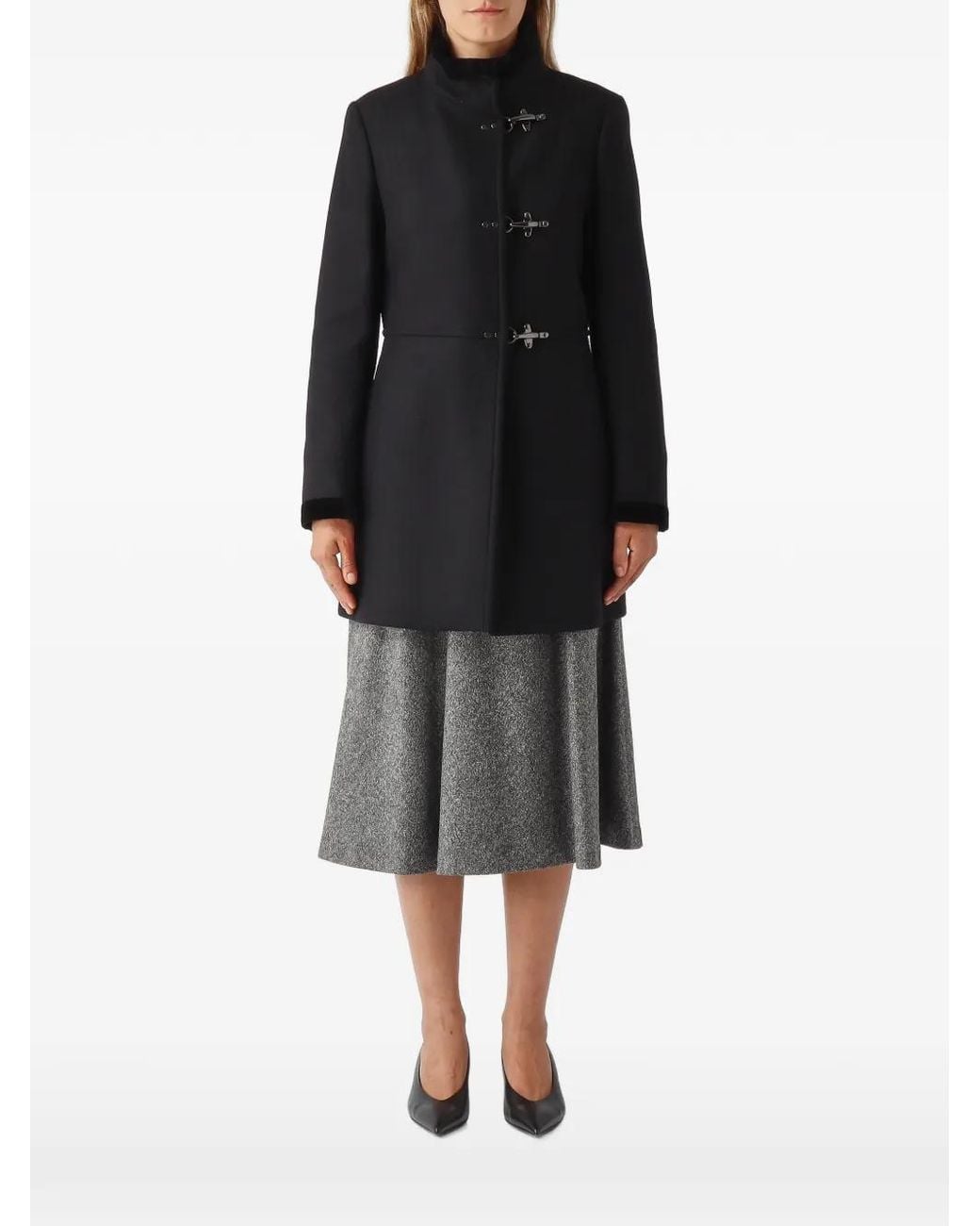 Fay Black Virginia Hook-Fastening High-Neck Coat