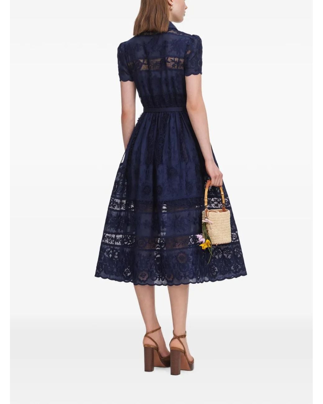 Self-Portrait Blue Ramie Collared Midi Dress