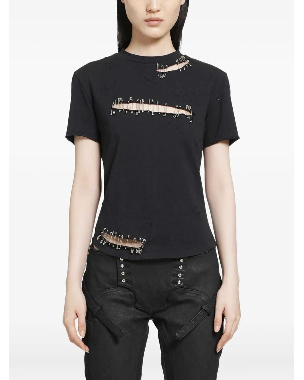 Dilara Findikoglu Black Safety-Pin Cut-Out T-Shirt