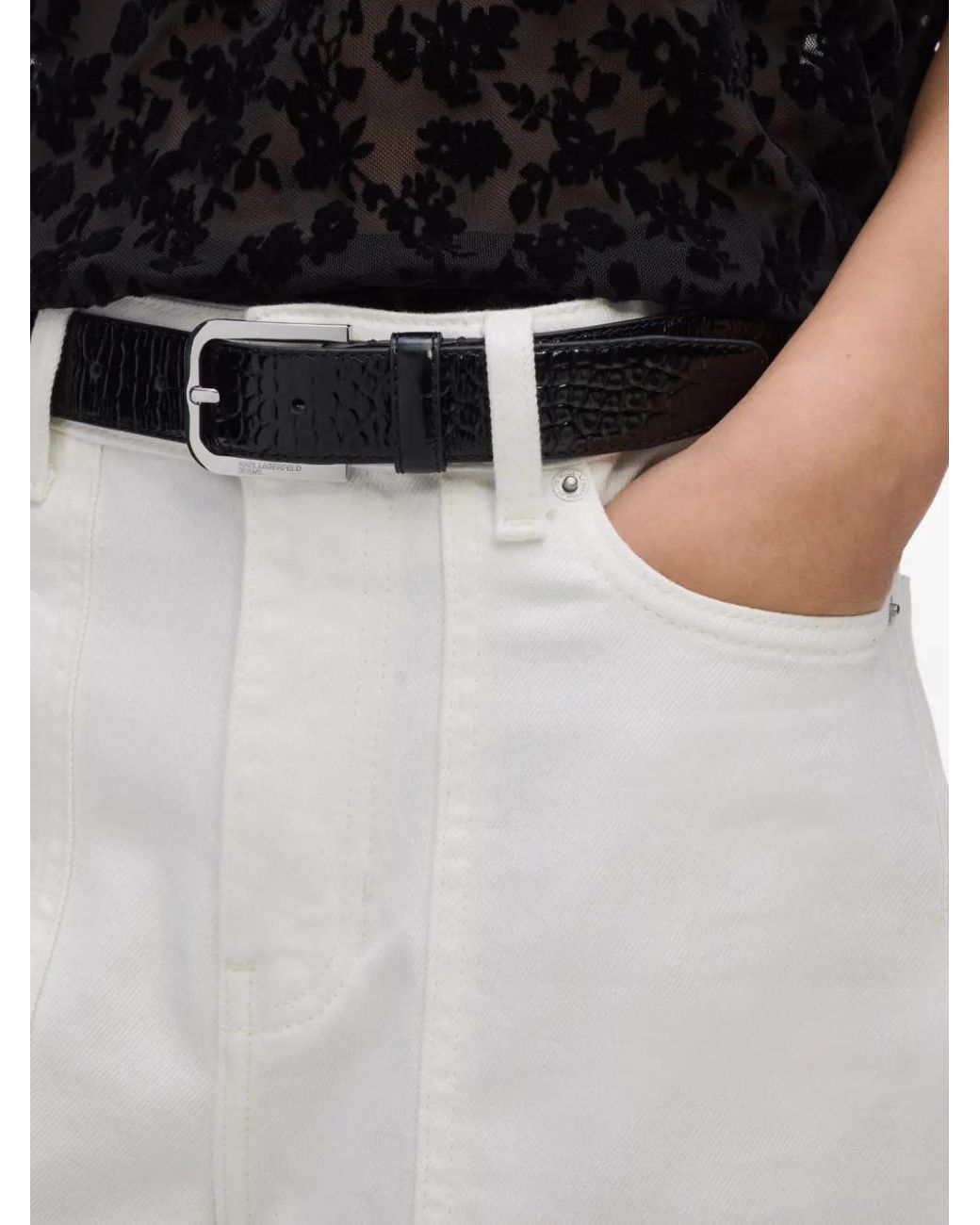 Karl Lagerfeld Black Croc-Effect Leather Belt