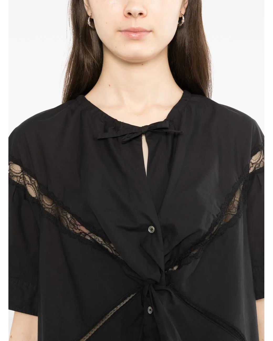 JNBY Black Twisted Lace-Trim Dress