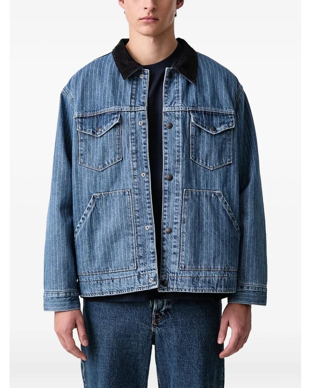 Levi's Blue Munroe Pinstripe Corduroy-Collar Trucker Jacket for men