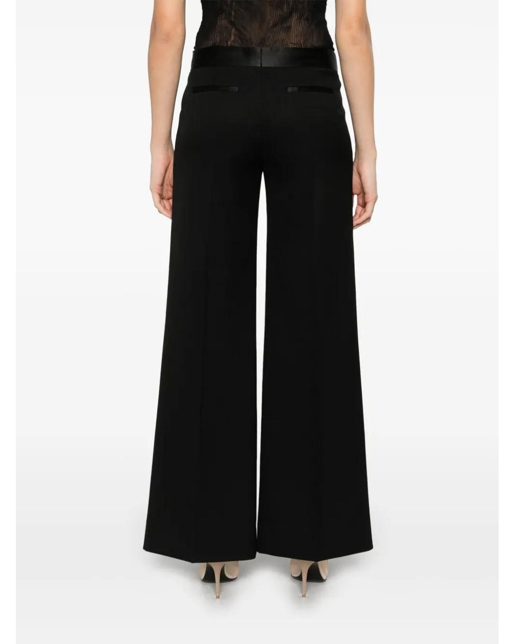 Victoria Beckham Black Satin-Waistband Tailored Trousers