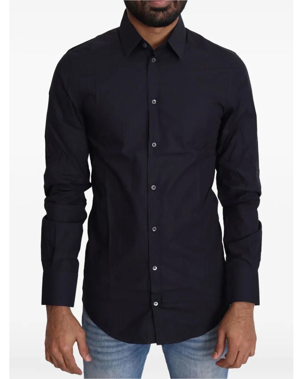 Dolce & Gabbana Blue Button-Down Slim-Fit Shirt for men