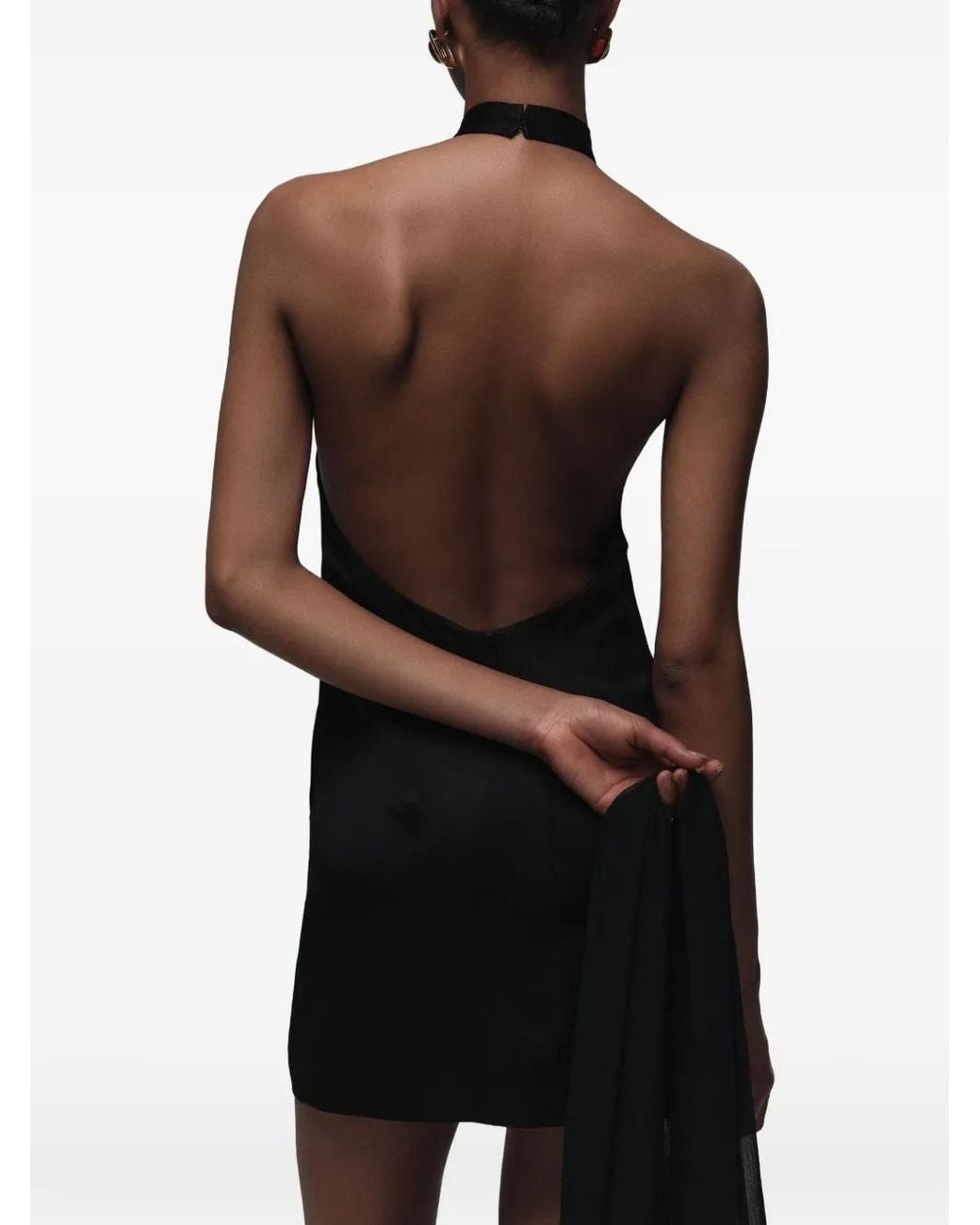 CAYET Black Farah Cape-Detail Open-Back Mini Dress