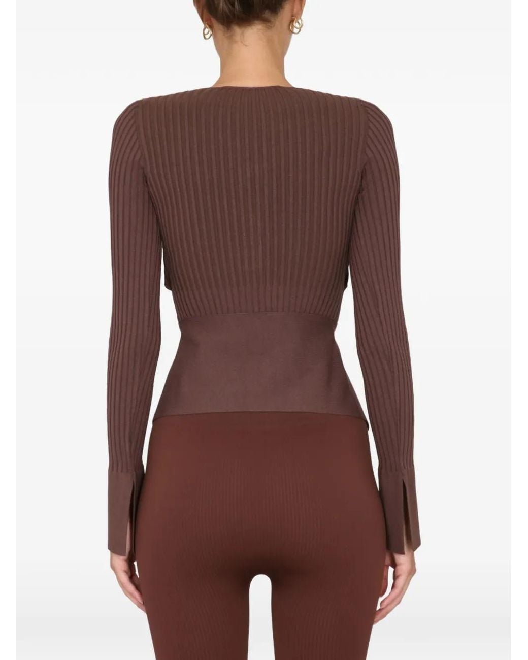 ANDREADAMO Brown Tie-Front Ribbed Top