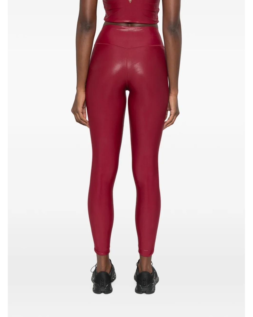 MACRON Red Metallic-Effect Logo-Patch Performance Leggings