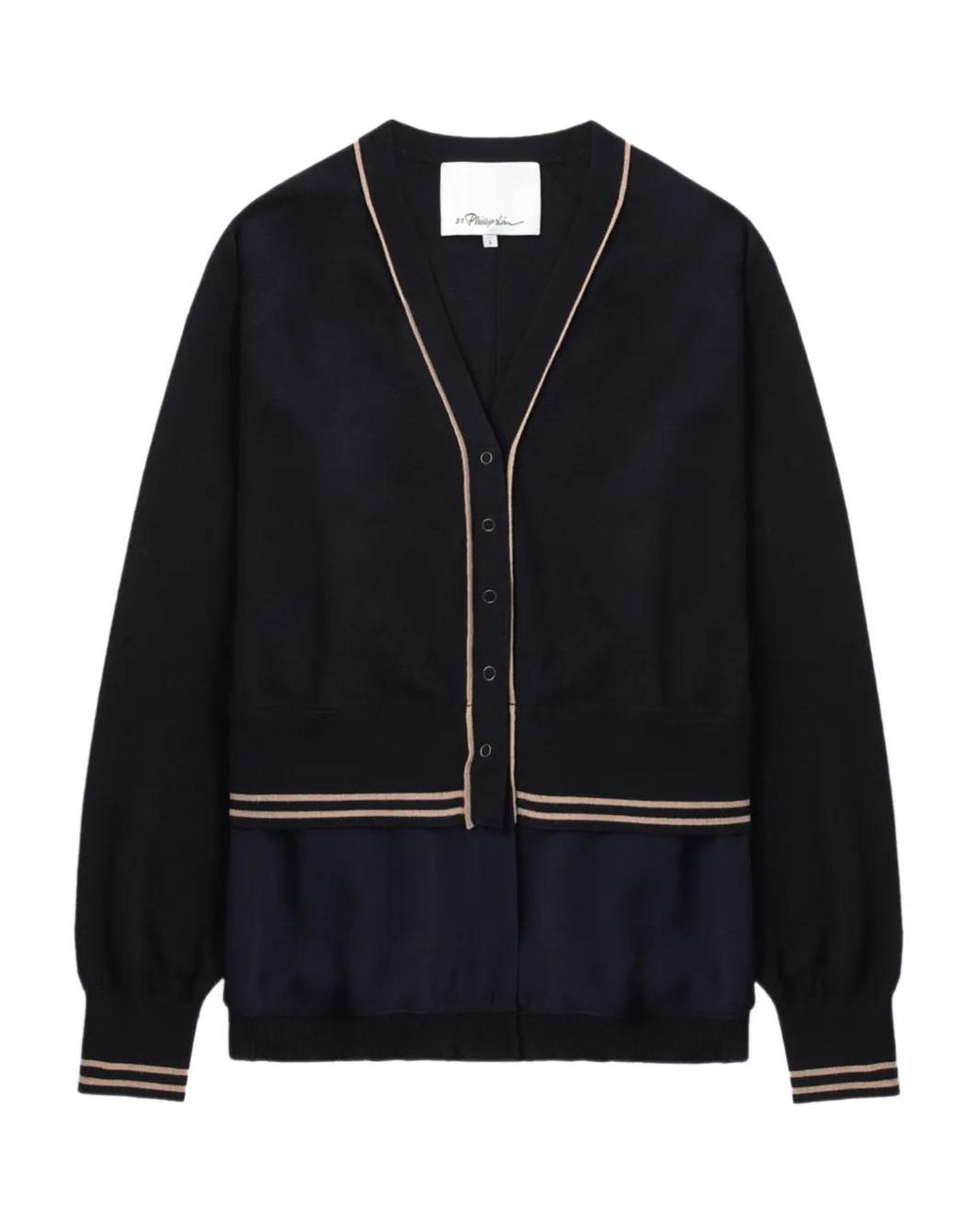 3.1 Phillip Lim Blue Chiffon-Hem V-Neck Wool Cardigan