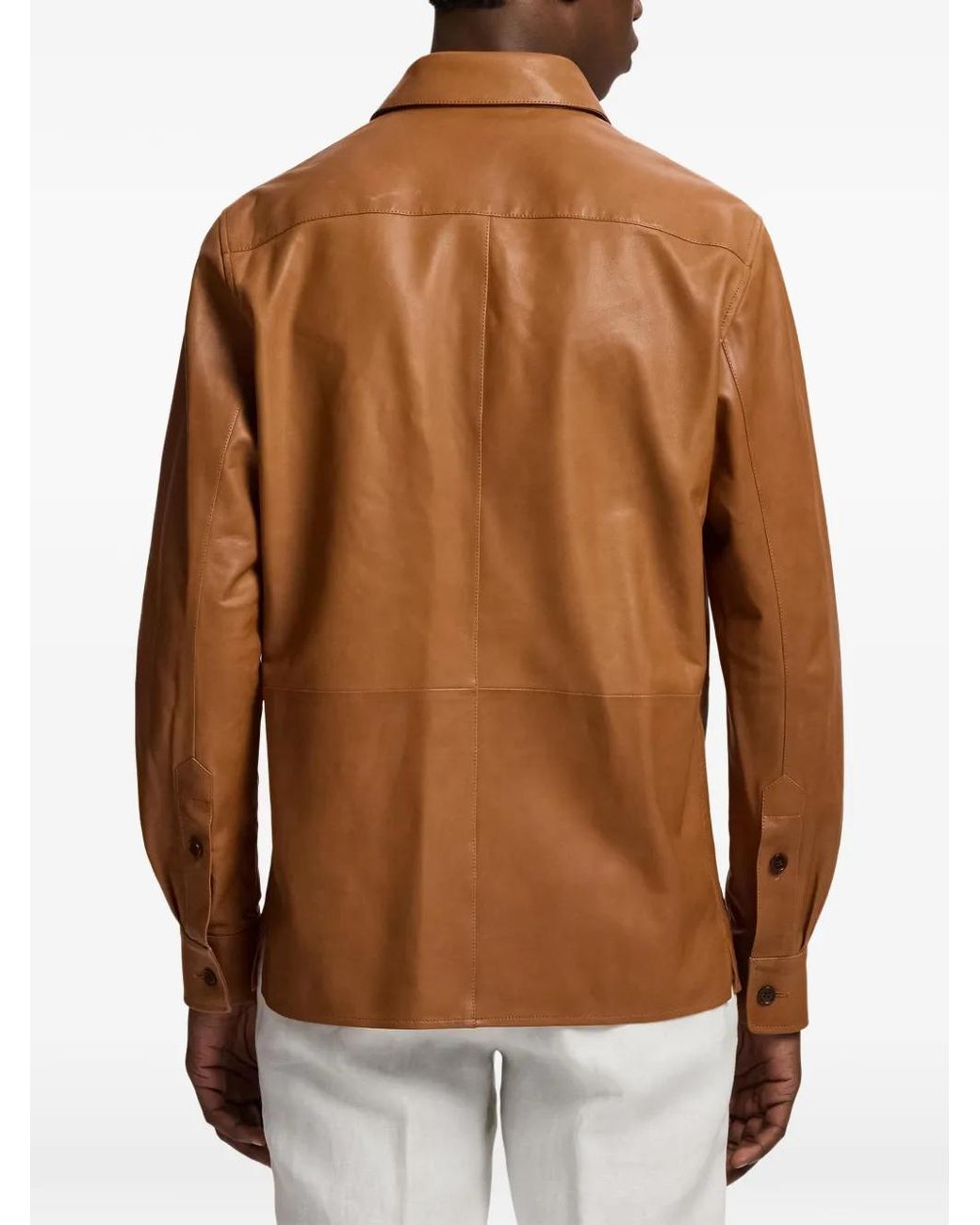 Ralph Lauren Brown Label Cargo-Pocket Leather Overshirt for men
