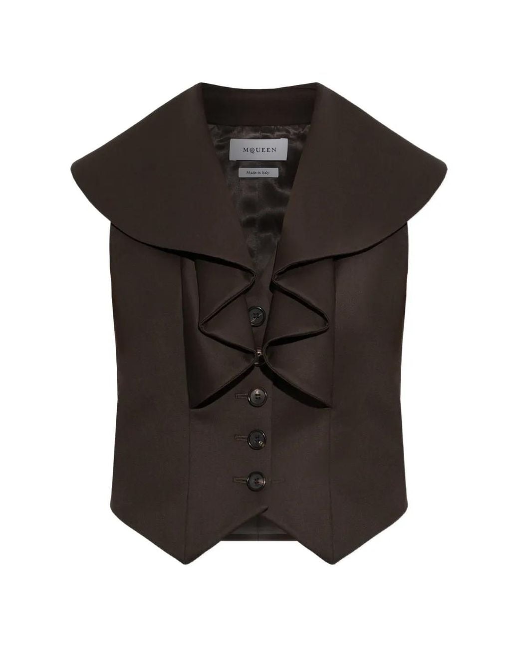McQueen Black Ruffled-Collar Wool Waistcoat