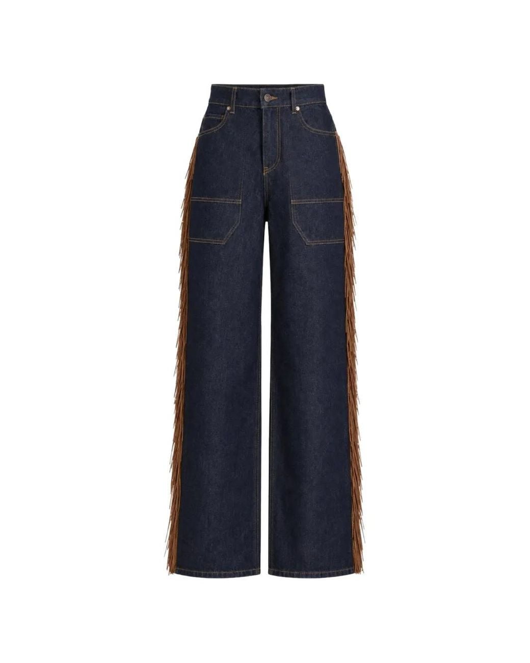 SOEUR & FRÈRES Blue Fringe-Trimmed Wide-Leg Jeans