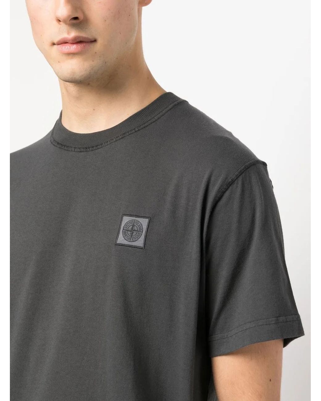 Stone Island Gray Compass-Patch Cotton T-Shirt for men