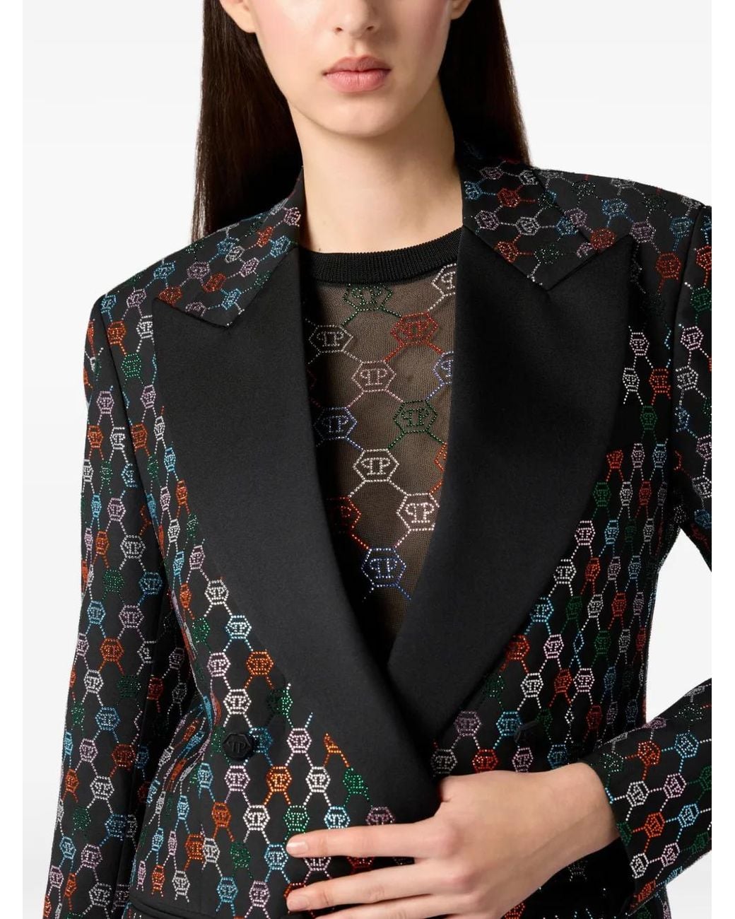 Philipp Plein Black Monogram-Strass Single-Breasted Blazer