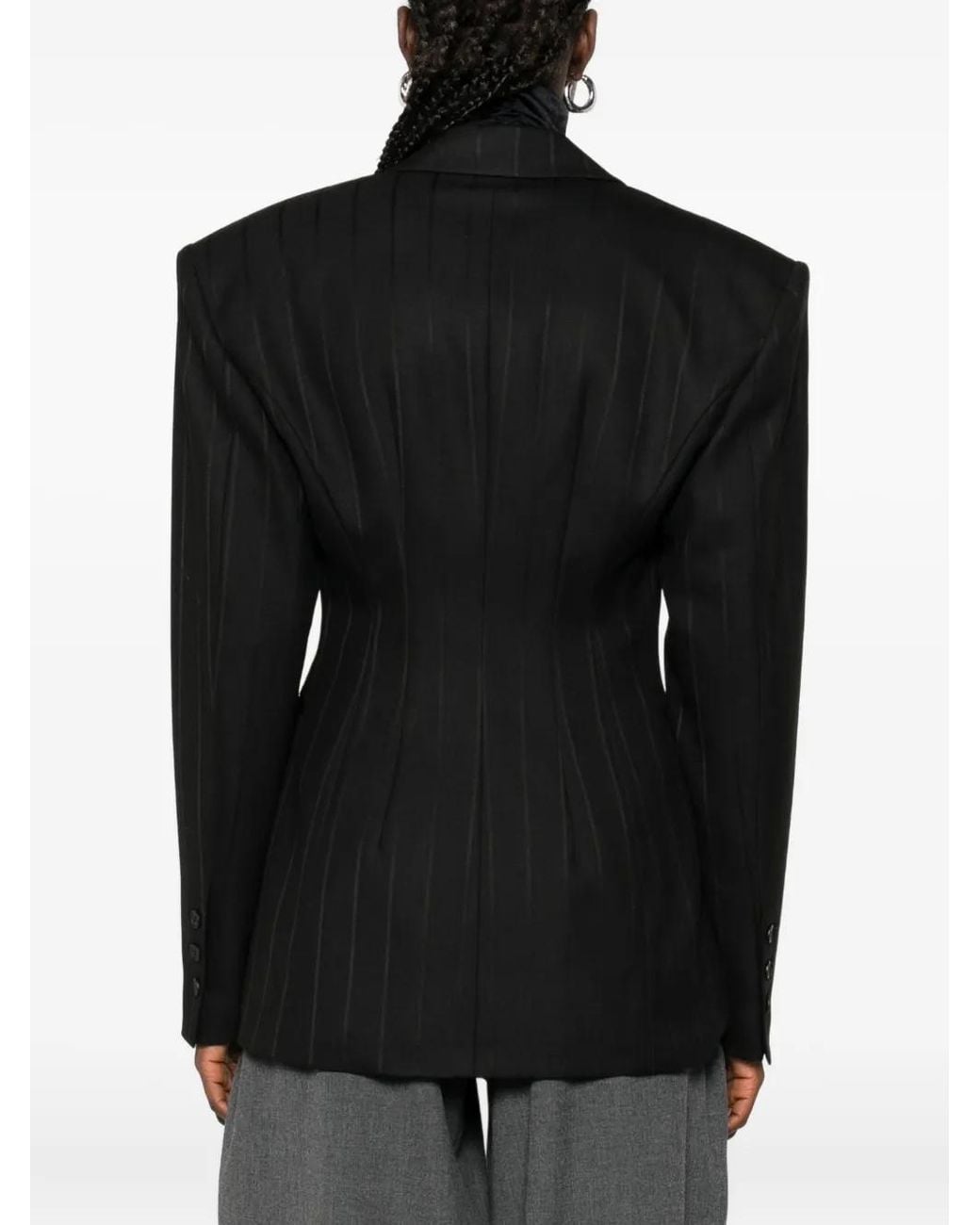 ANDAMANE Black Pinstriped Single-Breasted Blazer