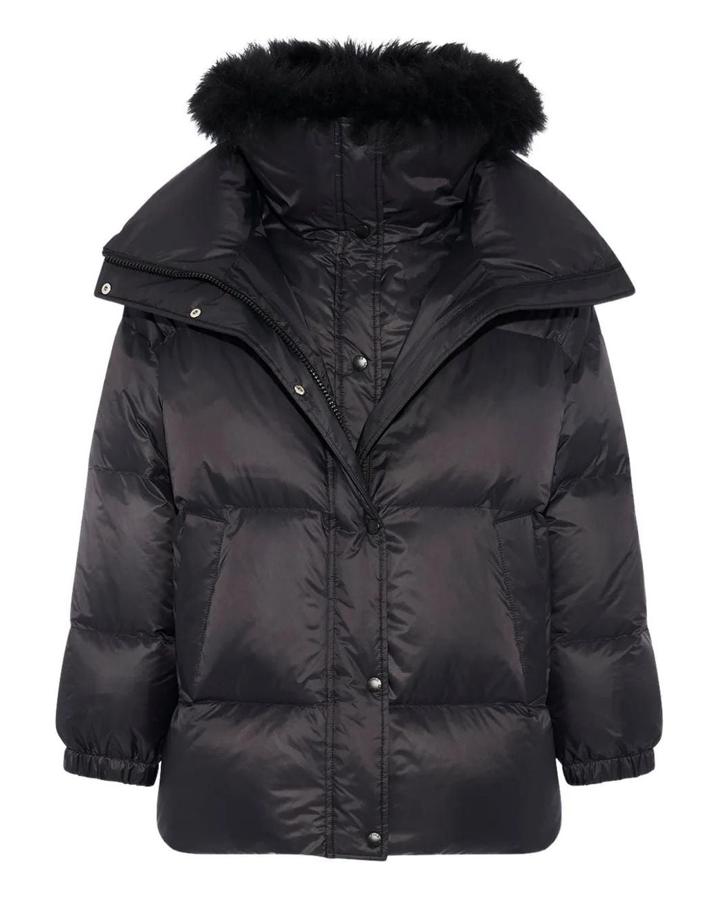 Yves Salomon Black Ys Army Collection: Mid-Length Down Jacket With Removable Bib And Lambswool Trim Clothing