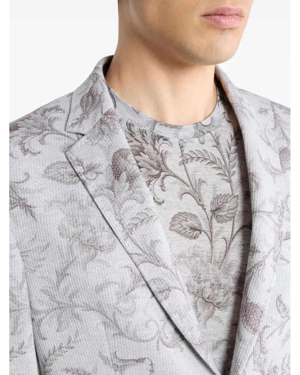 Etro Gray Single-Breasted Cotton-Blend Jacket With Floral Motif for men