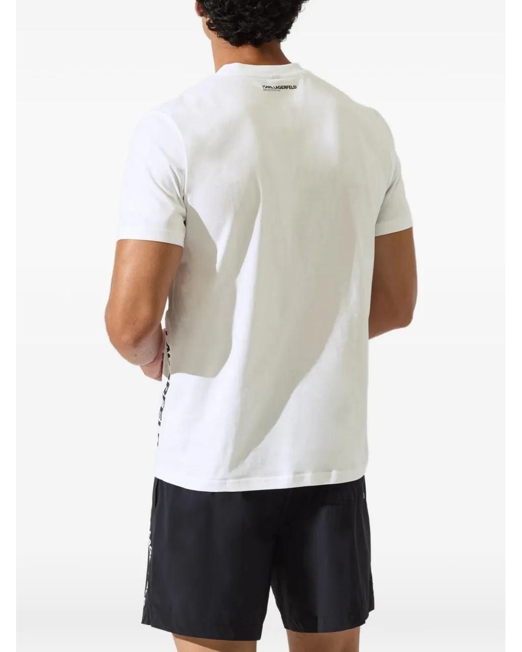 Karl Lagerfeld White Vertical Logo Beach T-Shirt for men
