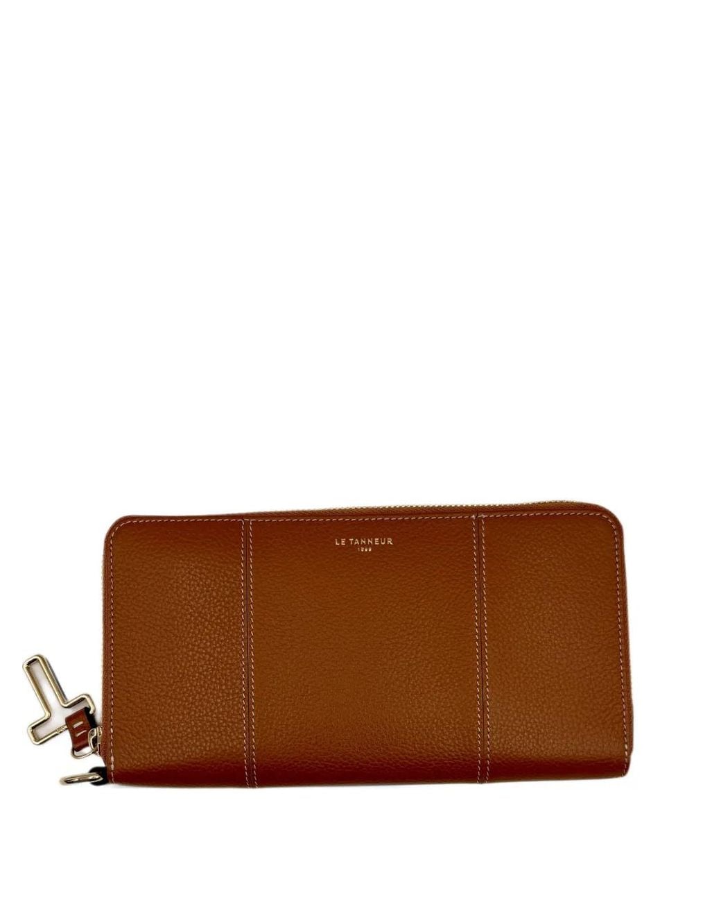 Le Tanneur Brown Contrast-Stitch Pebbled Leather Wallet