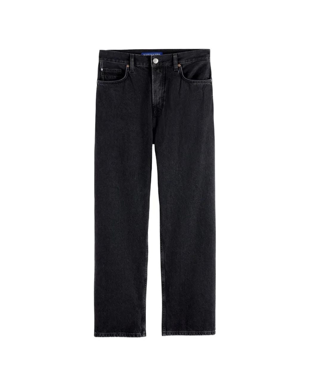 Scotch & Soda Black Pitch Logo-Patch Straight-Leg Jeans for men