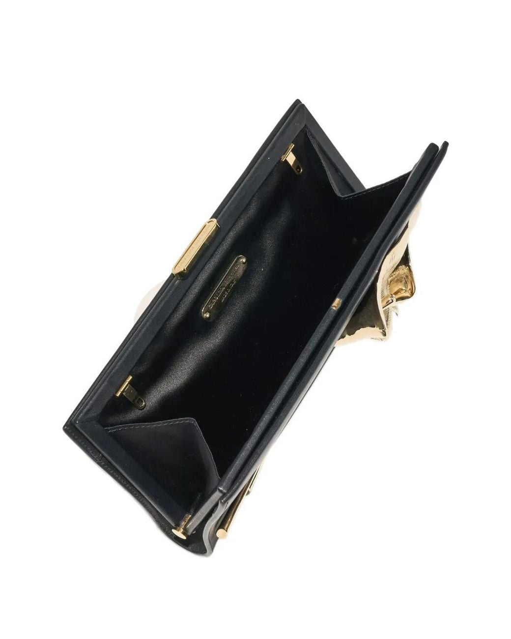 Carolina Herrera Black Pats Calla Lily Leather Clutch