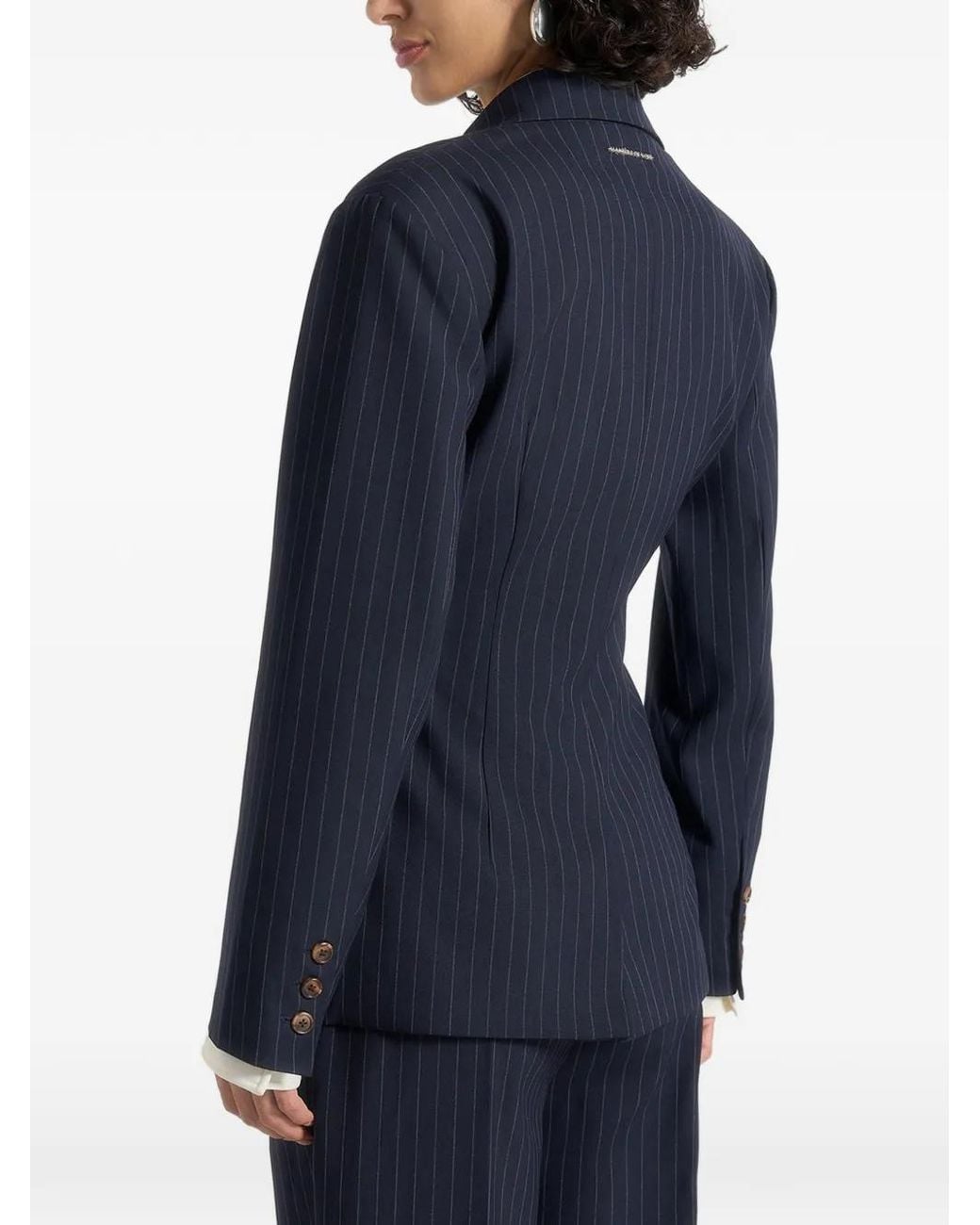 Manière De Voir Blue Maia Pinstripe Double Breasted Blazer