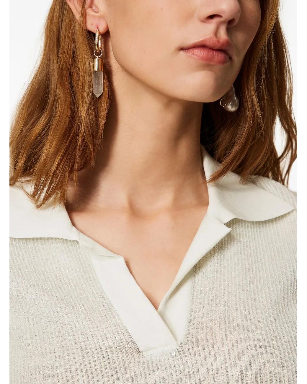 Twinset White Polo Shirt Top With Sequins