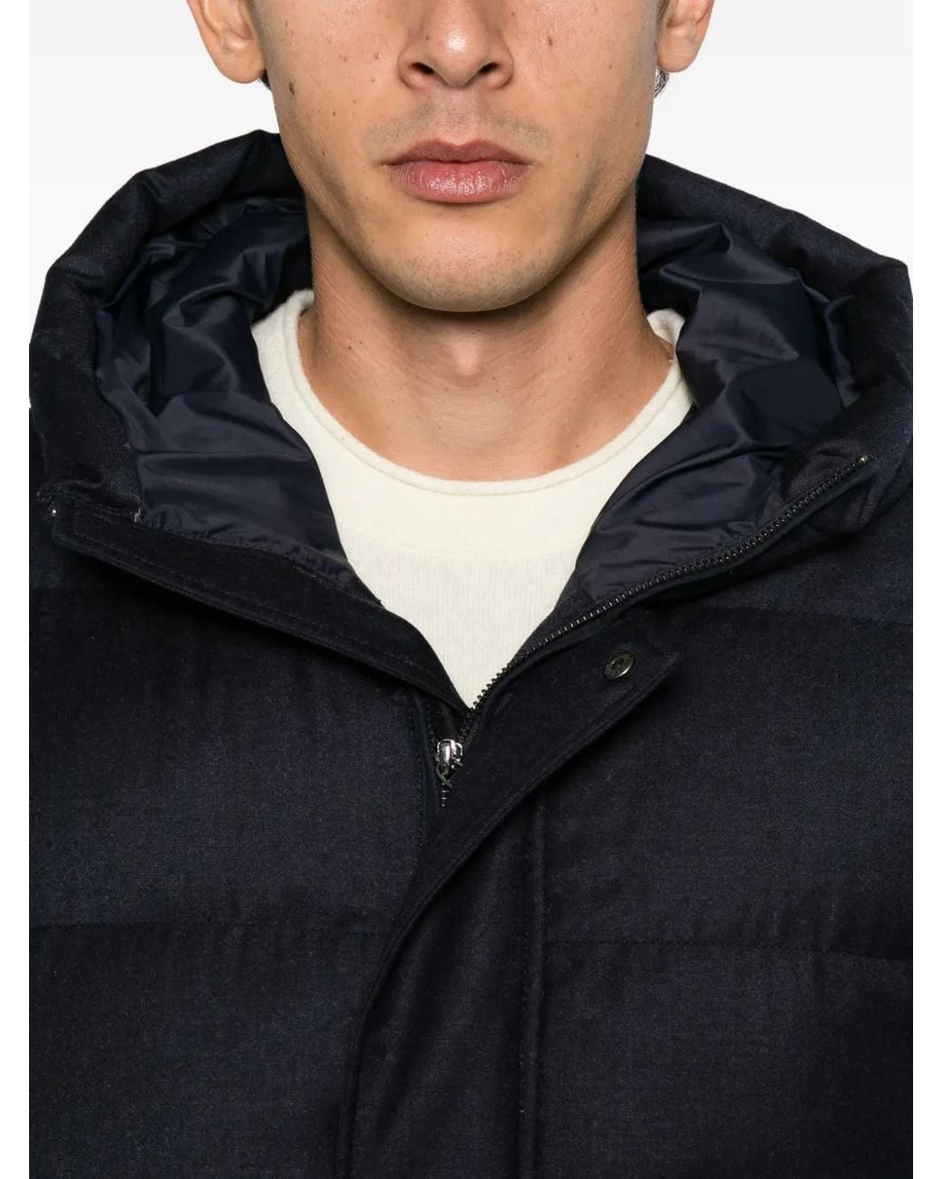 Alberto Gozzi Blue Hooded Quilted Wool Jacket for men