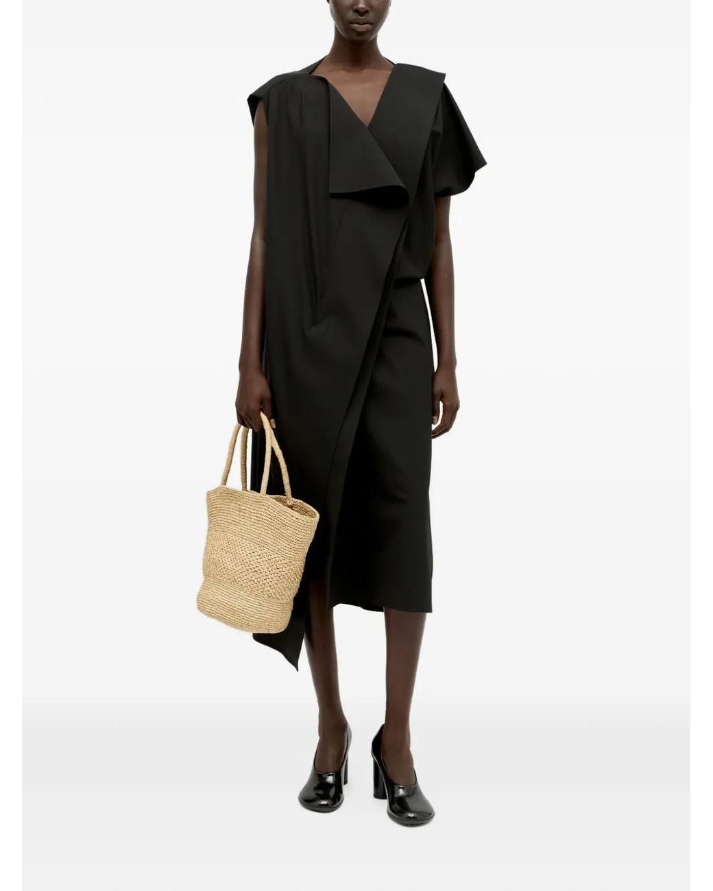 The Row Black Leonie V-Neck Midi Dress