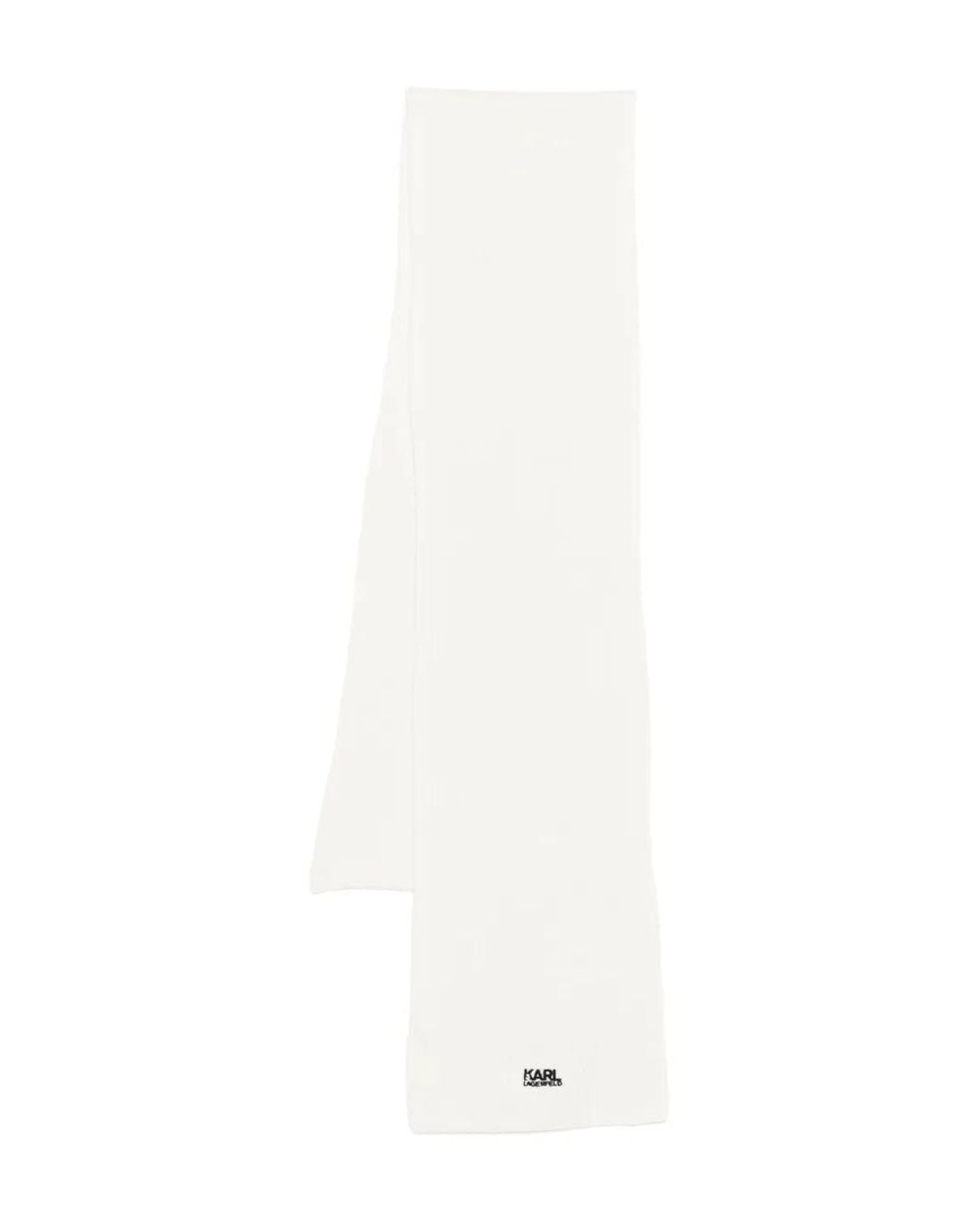 Karl Lagerfeld White Logo-Embroidered Scarf for men