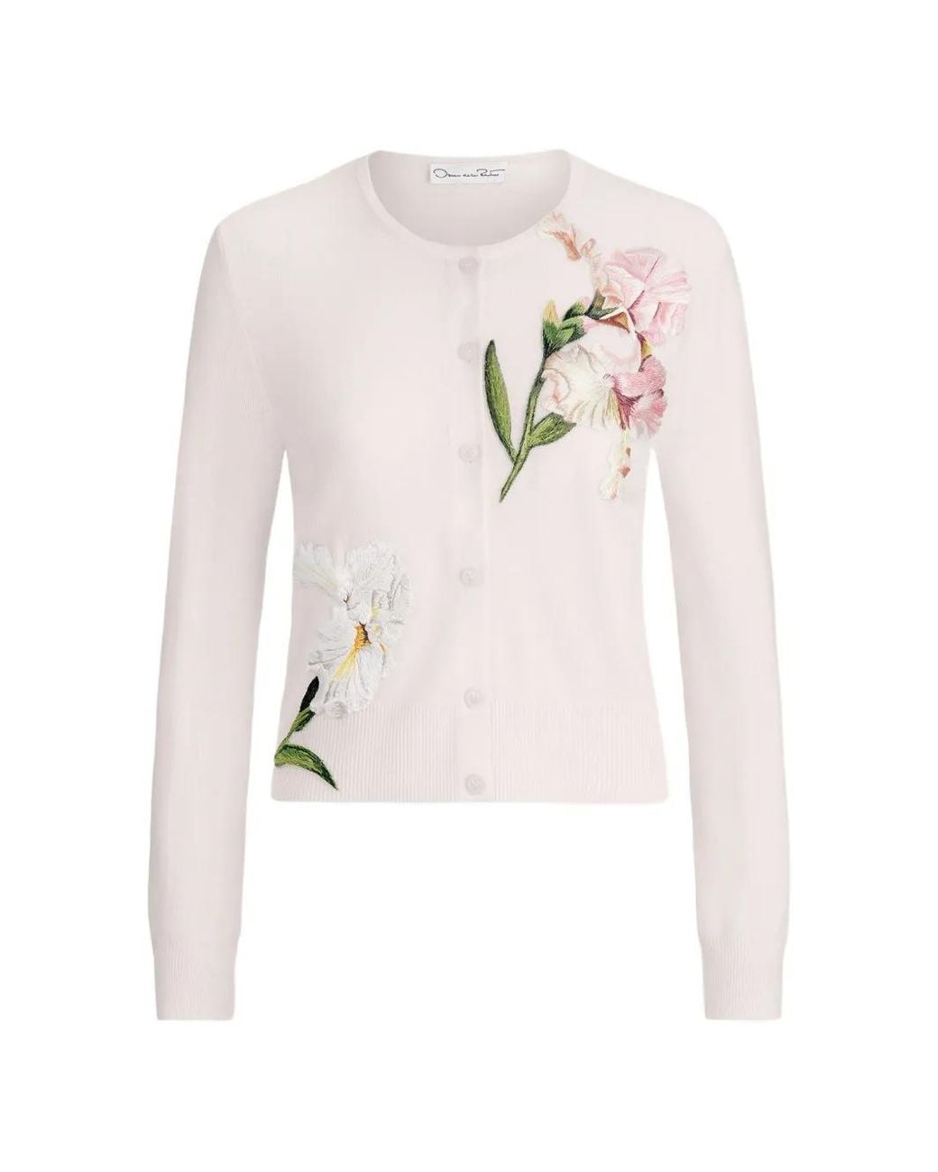 Oscar de la Renta White Floral-Embroidered Cardigan