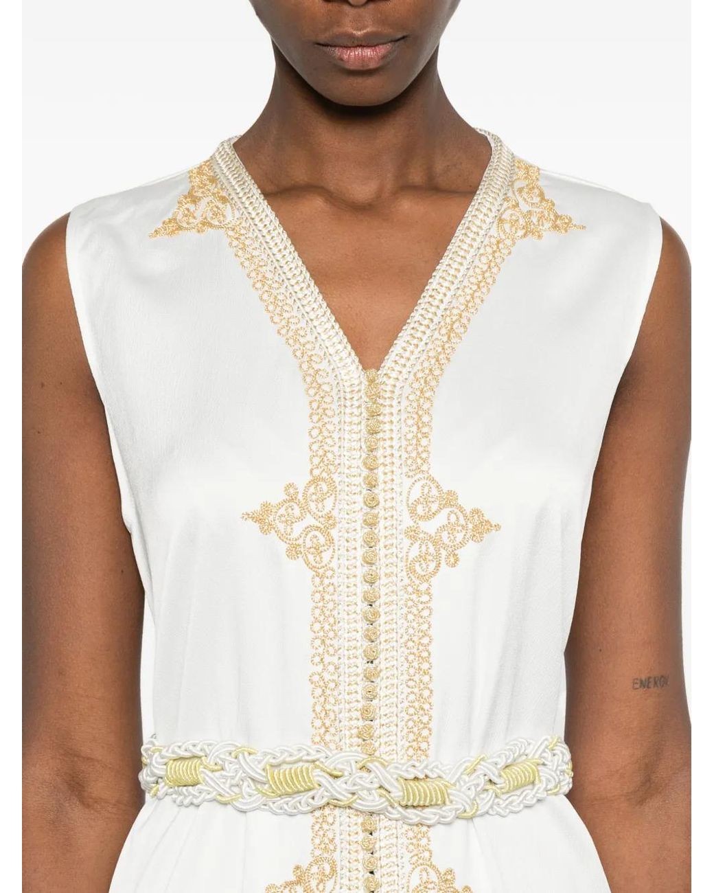 Reem Al Dhaheri White Embroidered Kaftan Set