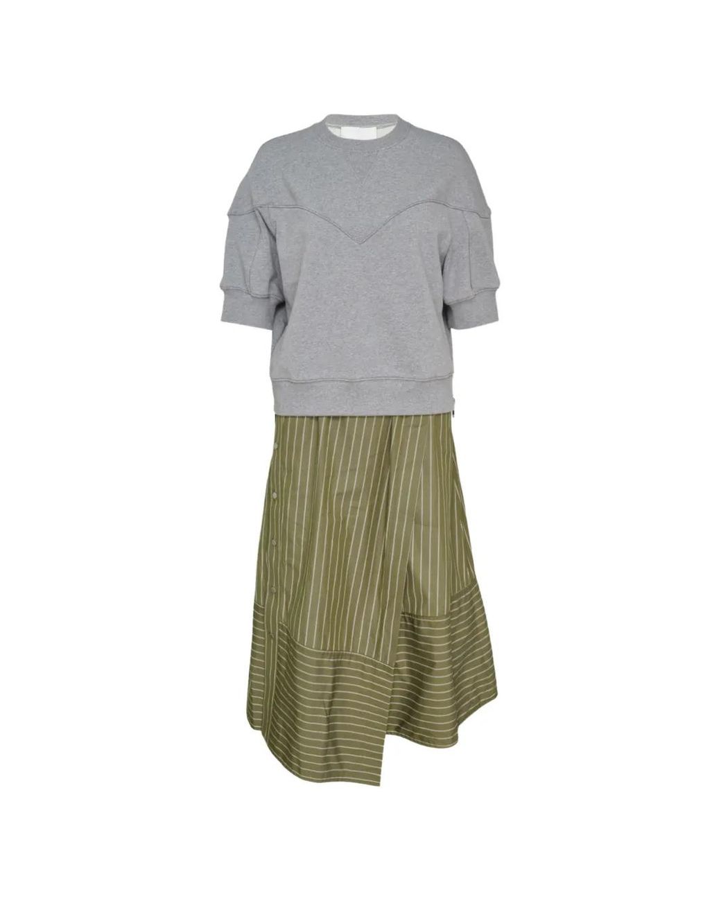 3.1 Phillip Lim Gray Striped-Print Layered-Effect Asymmetric Dress