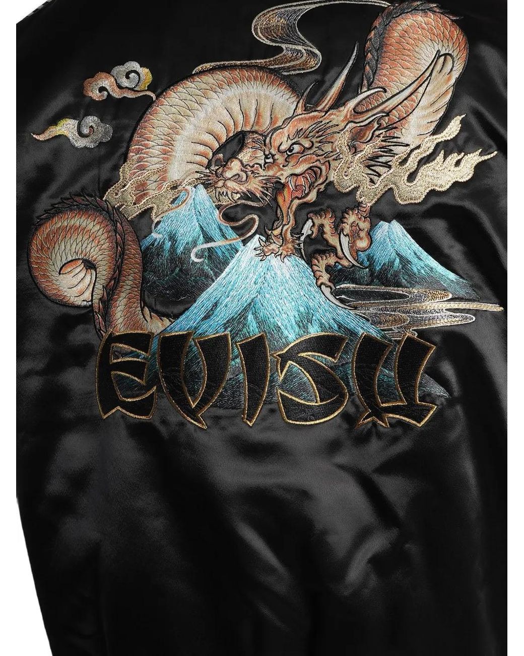 Evisu Black Veste En Satin À Broderie Dragon for men