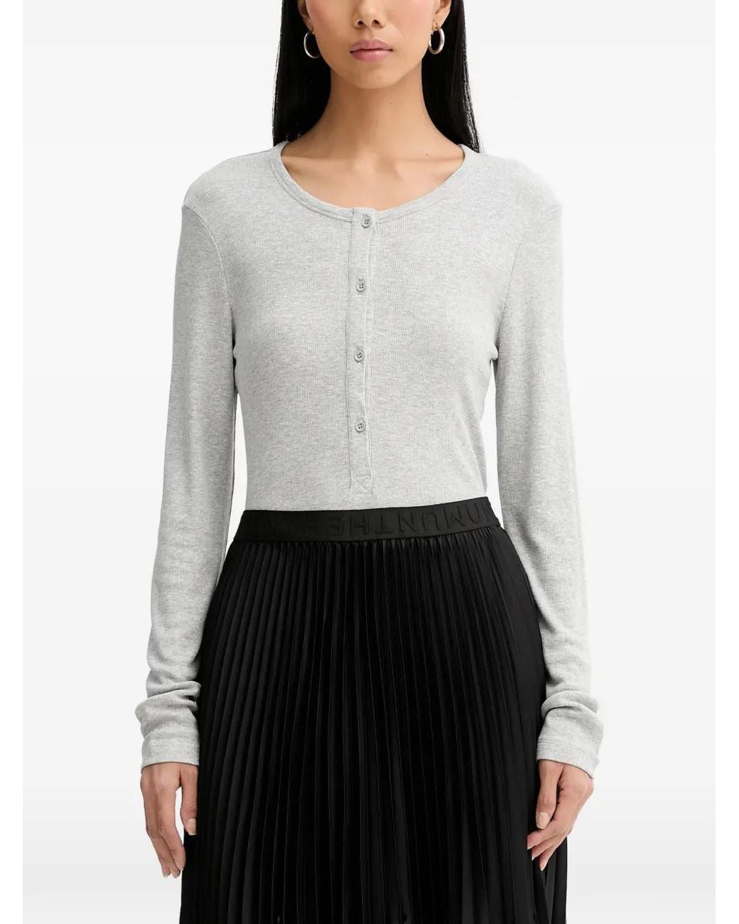 Munthe White Grace Ribbed-Knit Long-Sleeved T-Shirt