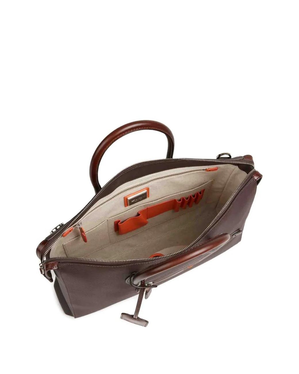 Santoni Brown Grained-Leather Briefcase for men