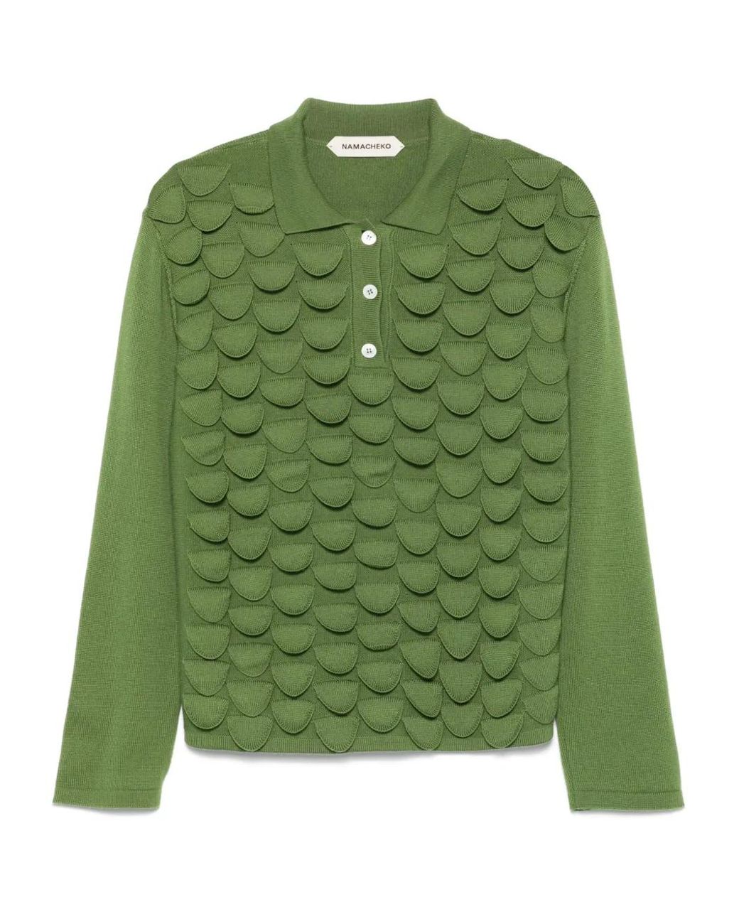 NAMACHEKO Green Bird Feather Polo Top