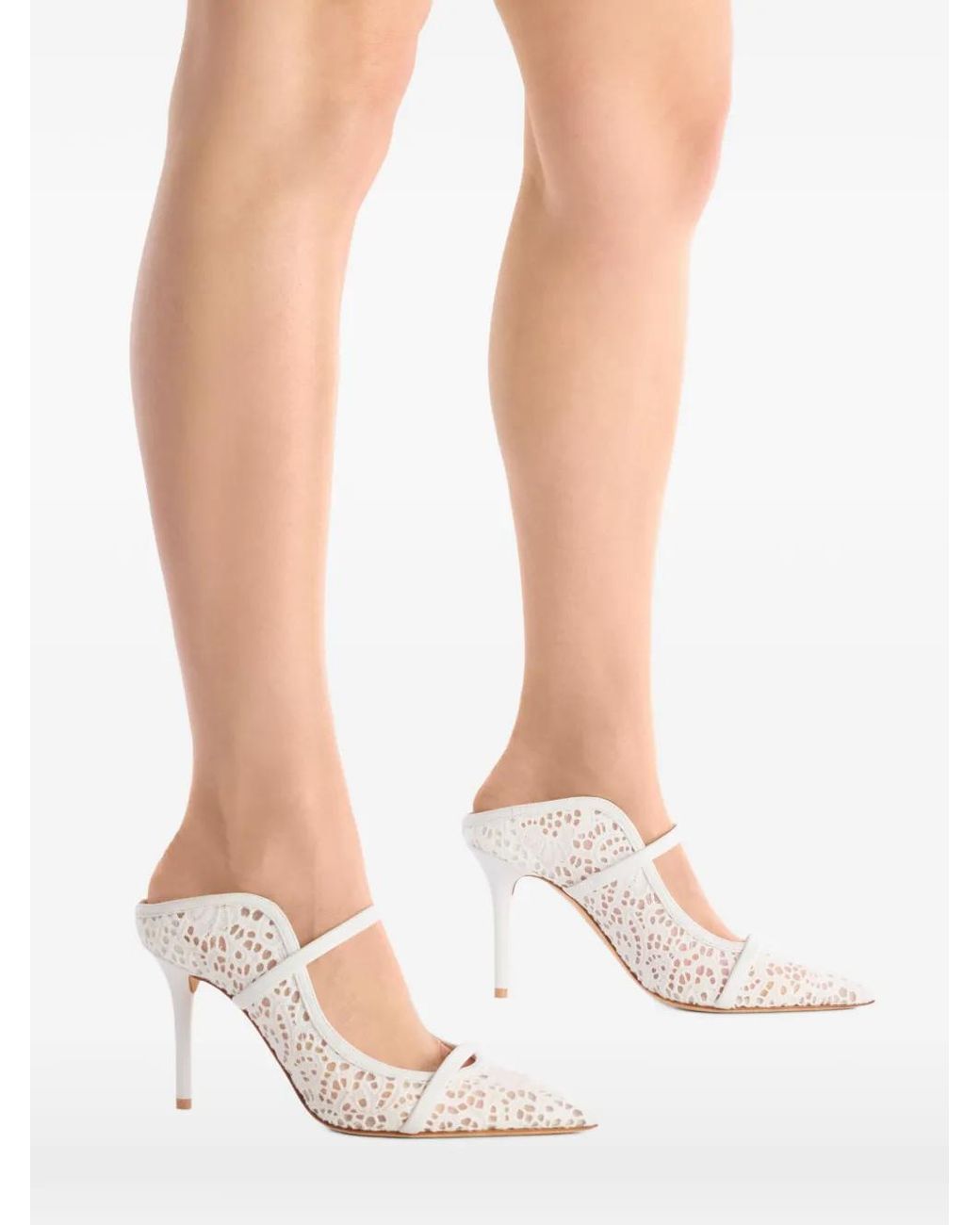 Malone Souliers White Maureen Broderie Mesh Mules
