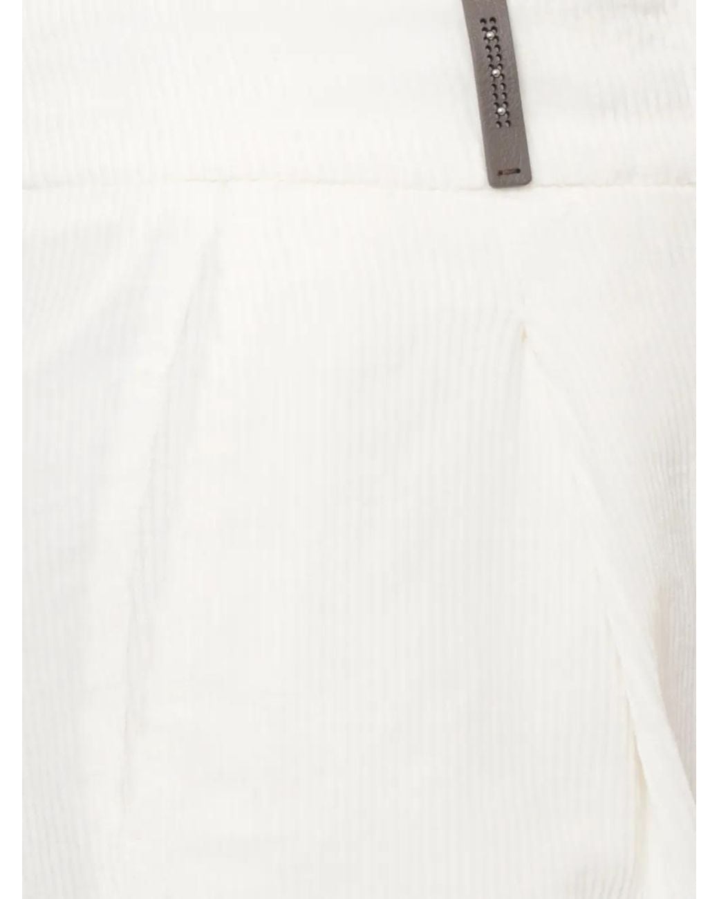 Peserico White Pleated Corduroy Trousers