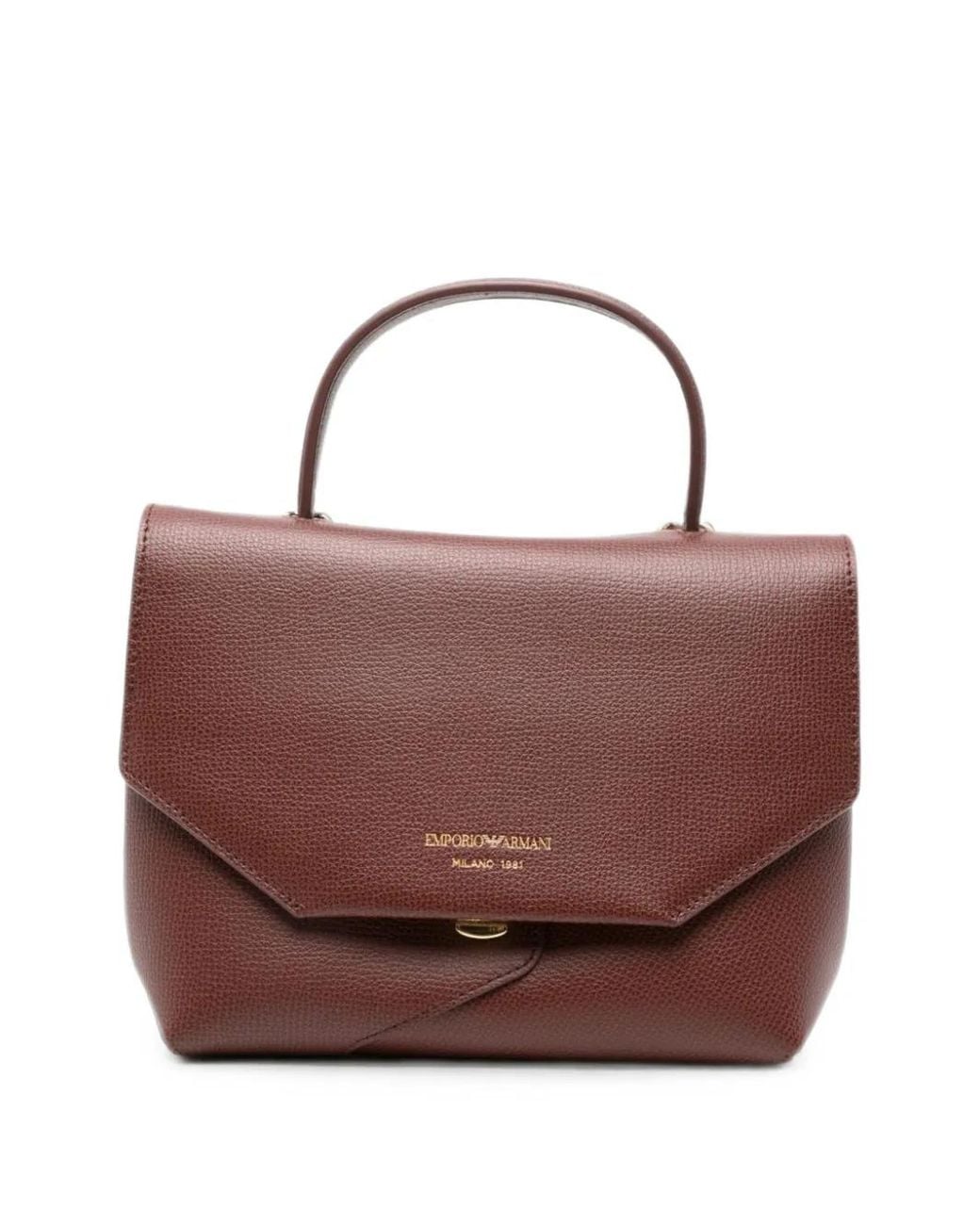 Emporio Armani Brown 1981 Grained Leather Tote Bag