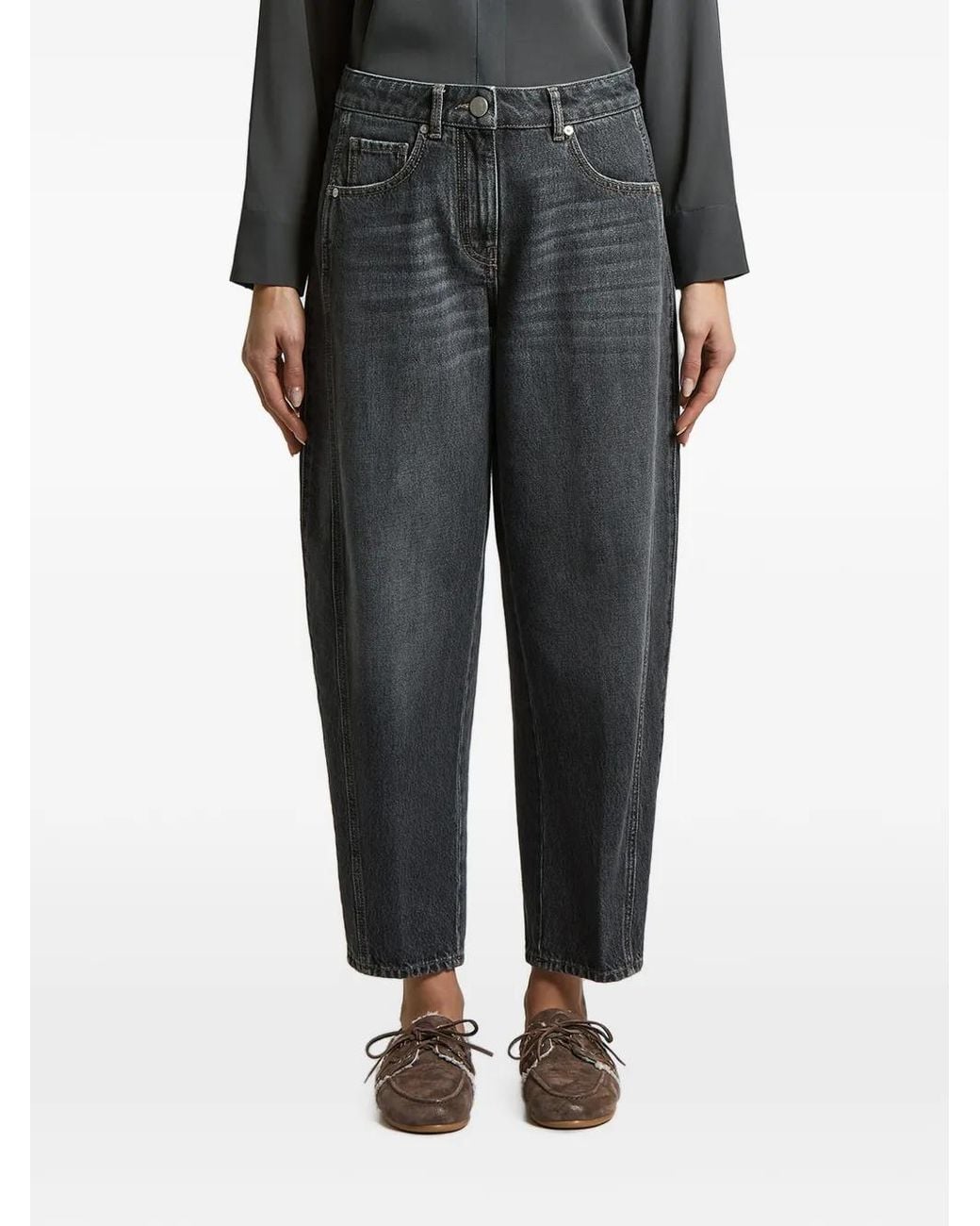 Peserico Black Faded-Effect Barrel-Leg Jeans