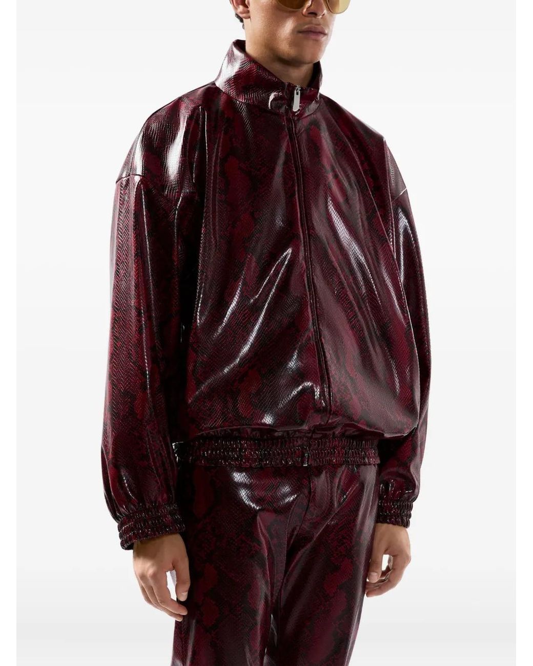 Gcds Red Zip Snakeskin Jacket for men