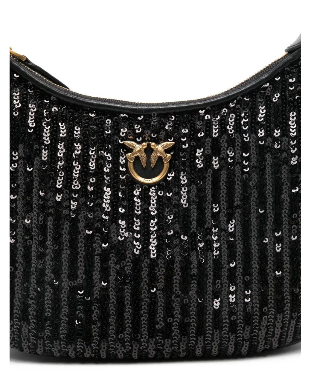 Pinko Black Mini Half Moon Sequinned Shoulder Bag
